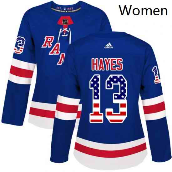 Womens Adidas New York Rangers 13 Kevin Hayes Authentic Royal Blue USA Flag Fashion NHL Jersey